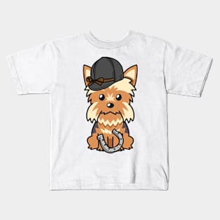 Funny yorkshire terrier dog is ready for horse riding Kids T-Shirt